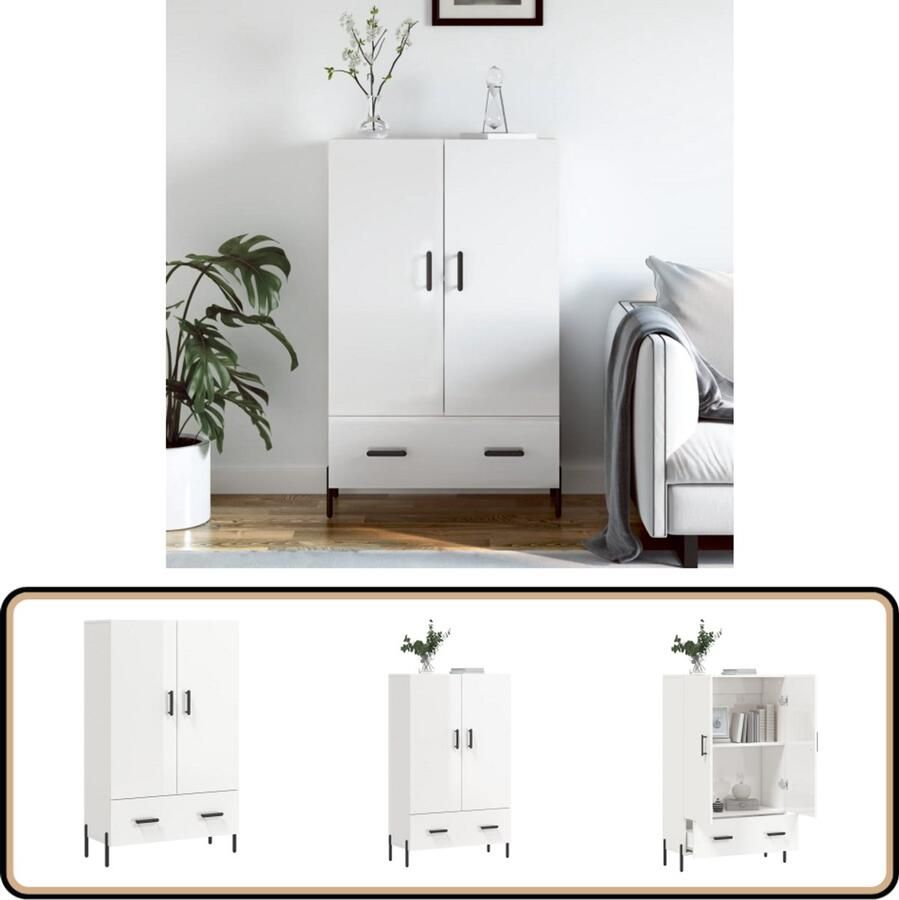 VidaXL Hoge Kast Hoogglans Wit 69 5x31x115 cm Hoge Kast Dressoir Buffetkast Opslagruimte Modern Design - Foto 2