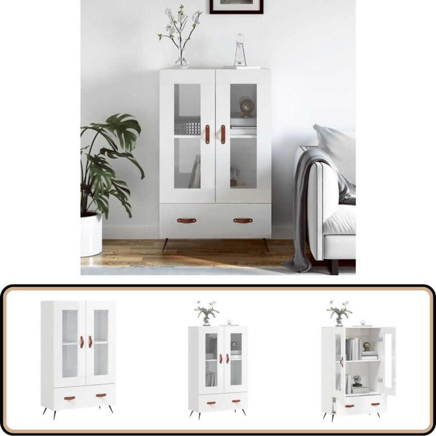 VidaXL Hoge Kast Hoogglans Wit 69 5x31x115 cm Hoge Kast Dressoir Buffetkast Witte Kast Houten Kast - Foto 3