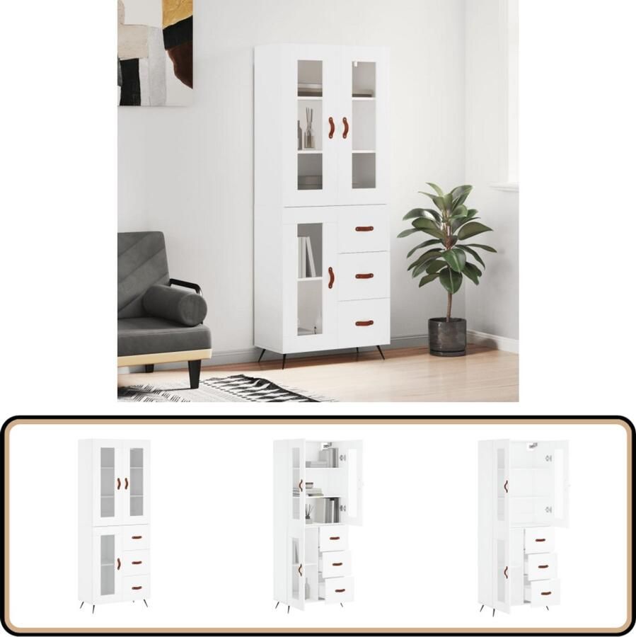 VidaXL Hoge Kast Hout & Metaal Wit 180 cm Hoge Kast Opbergkast Houten Kast Wit Kast Moderne Kast