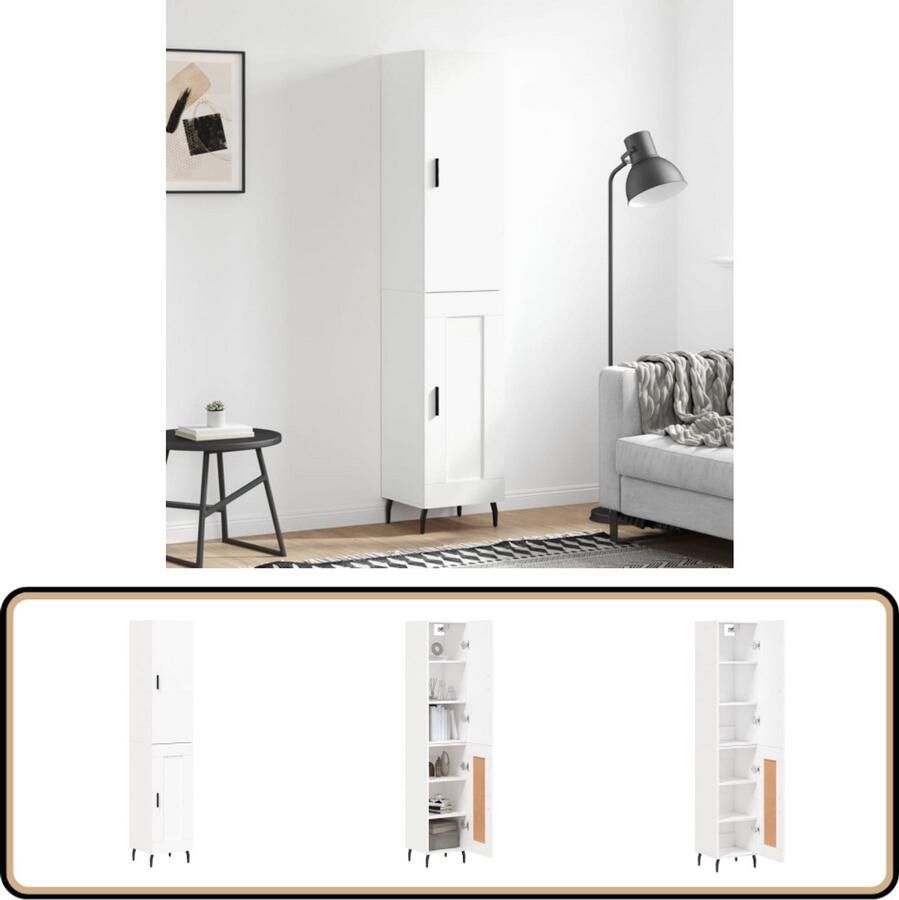 VidaXL Hoge kast Hout en metaal Wit 180 cm hoog Hoge Kast Opbergkast Witte Kast Houten Kast Metaalkast - Foto 2
