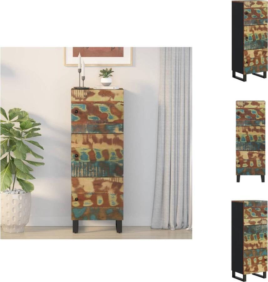 VidaXL Hoge Kast Industriële Stijl Massief Gerecycled Hout 40x33x110cm Met Opbergruimte Keukenkast