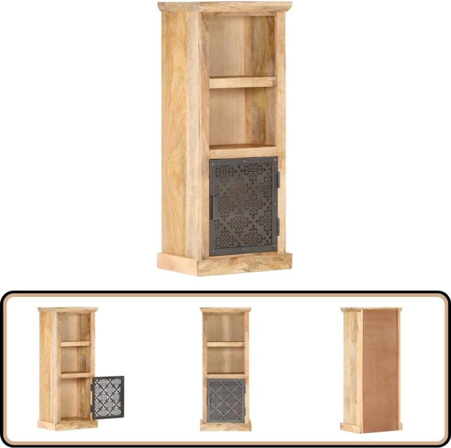 VidaXL Hoge kast Mangohout 110 cm Zwart Wandkast Mangohout Hoge Kast Zwarte Kast Opslagruimte Decoratie Vintage Style Retro Design Salontafel Woonkamerdecoratie