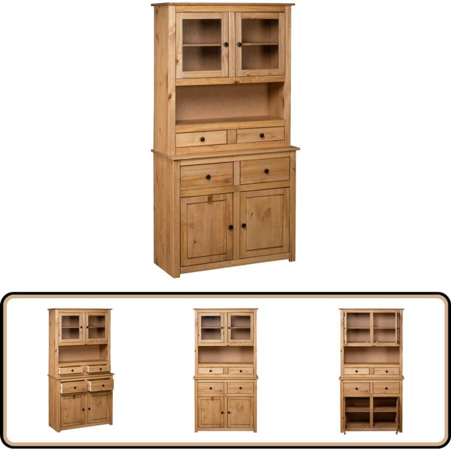 The Living Store Hoge kast Panama Range 93x40 5x180 cm massief grenenhout Hoge Kast Grenoble Houtsoort Vintage Kast Landelijke Kast Woonkamer Kast - Foto 2