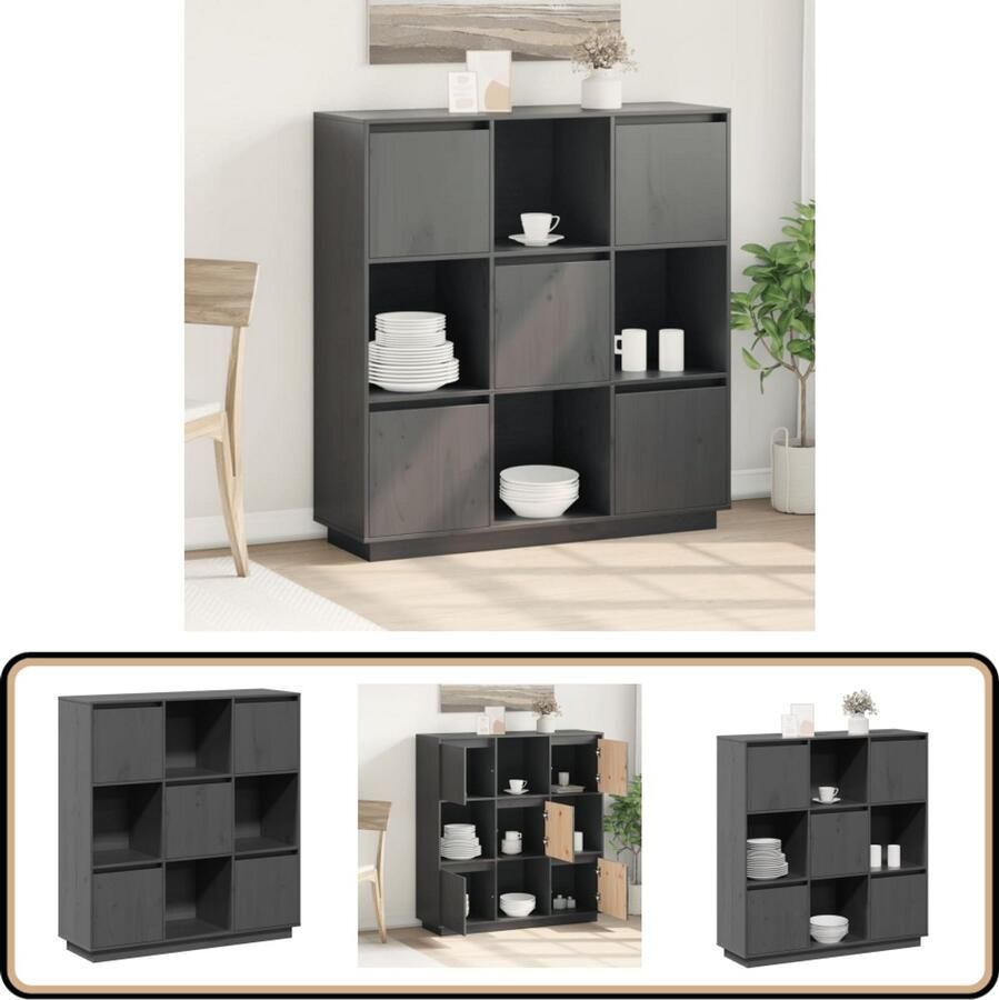 VidaXL Hoge kast Massief Grenenhout Grijs 110 5 cm Houten Kast Grenoble Hout Opbergkast Modern Design Grijze Kast - Foto 2