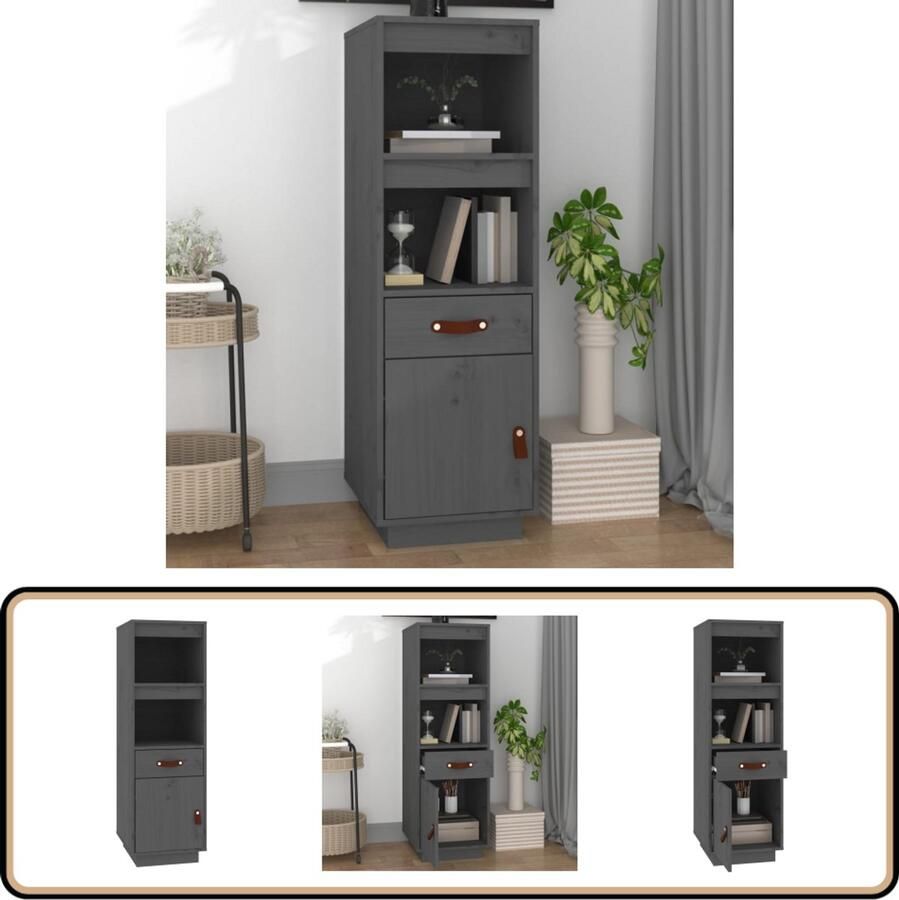 VidaXL Hoge kast Massief grenenhout Grijs Hoge Kast Kasten Grenoble Hout Vintage Kast Salontafel - Foto 2