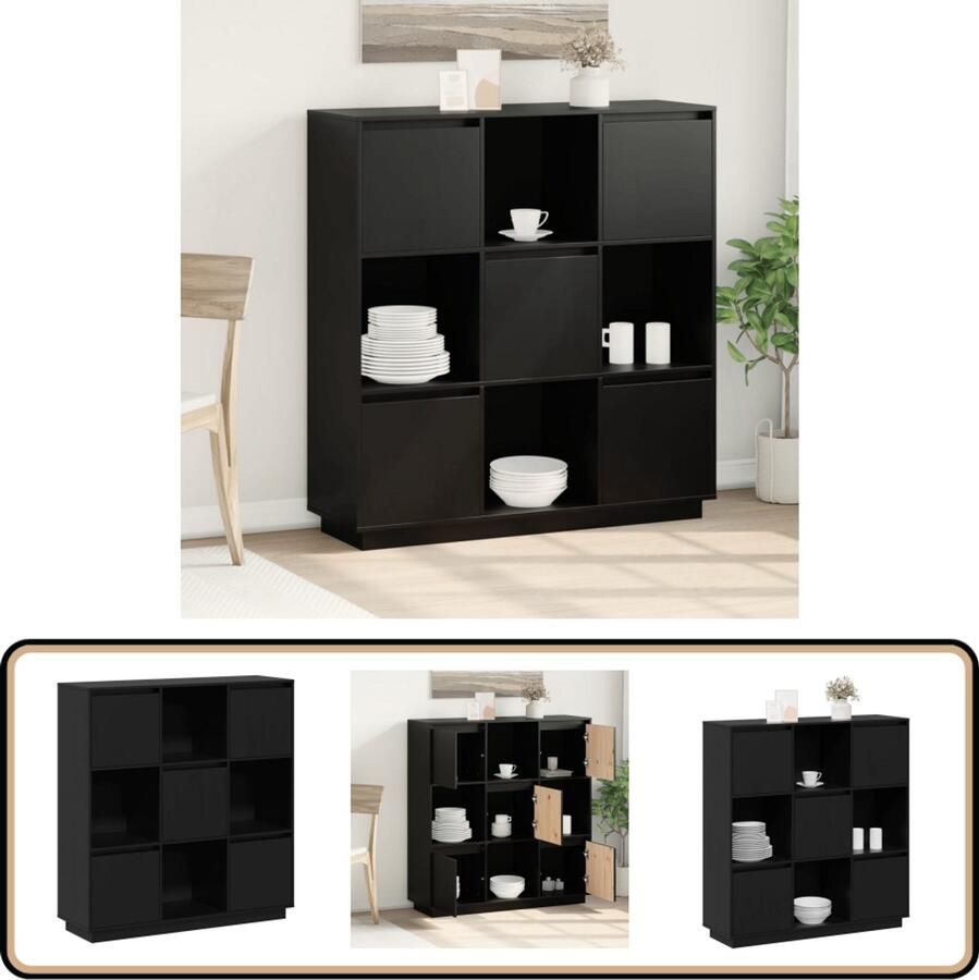 VidaXL Hoge kast Massief Grenenhout Zwart Houten Kast Dressoir Massief Hout Grenoblenhout Zwarte Kast - Foto 2