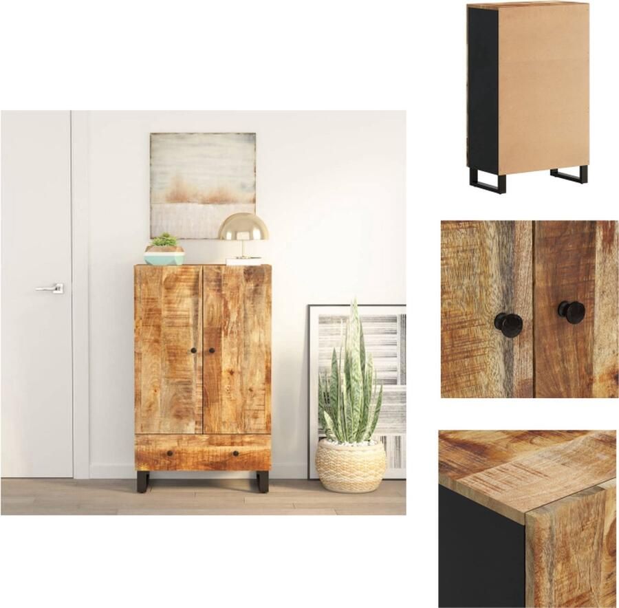 VidaXL Hoge Kast Hoge Kasten Dressoir Buffetkast Hoge kast met lade 60x33x100 cm massief mangohout en ijzer