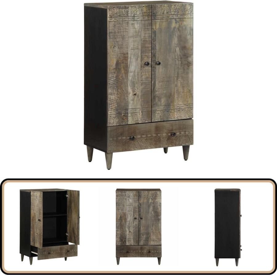 VidaXL Hoge kast Massief mangohout 60x33x110 cm Hoge Kast Mangohouten Kast Opbergkast Salontafel Entree Kast