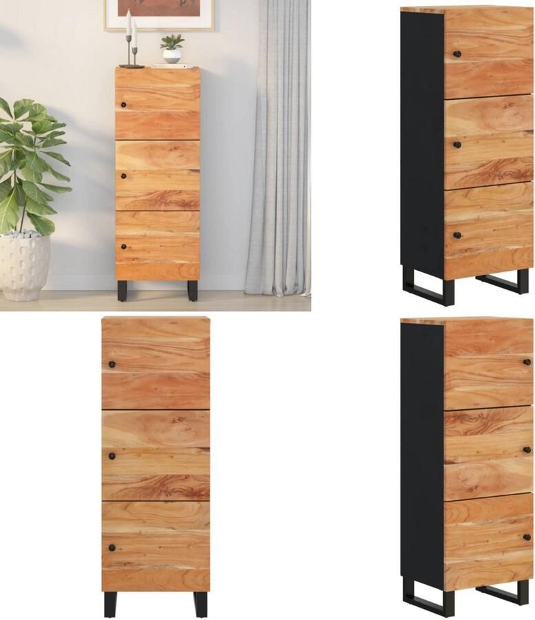VidaXL Hoge kast met 3 deuren 40x33x110 cm massief acaciahout en ijzer Hoge Kast Hoge Kasten Kast Opbergkast