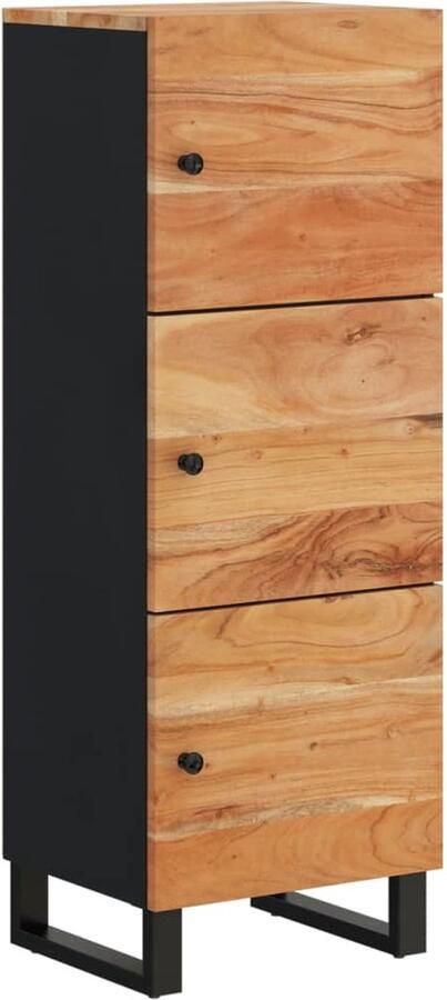 VidaXL -Hoge-kast-met-3-deuren-40x33x110-cm-massief-acaciahout-en-ijzer