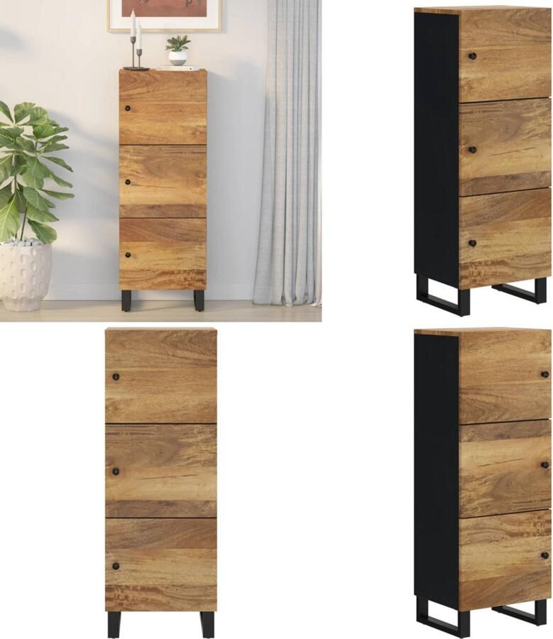 VidaXL Hoge kast met 3 deuren 40x33x110 cm massief mangohout en ijzer Hoge Kast Hoge Kasten Kast Opbergkast