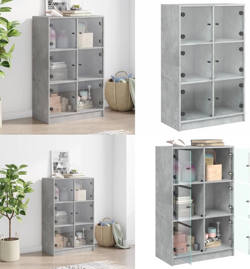 VidaXL Hoge kast met deuren 68x37x109 cm bewerkt hout betongrijs Hoge Kast Hoge Kasten Houten Kast Opbergkast