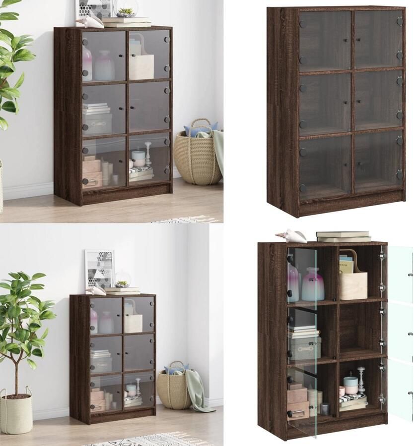 VidaXL Hoge kast met deuren 68x37x109 cm bewerkt hout bruin eikenkleur Hoge Kast Hoge Kasten Houten Kast Opbergkast