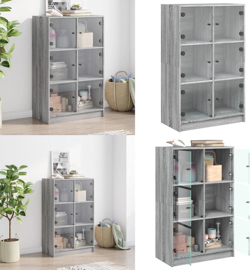 VidaXL Hoge kast met deuren 68x37x109 cm bewerkt hout grijs sonoma Hoge Kast Hoge Kasten Houten Kast Opbergkast