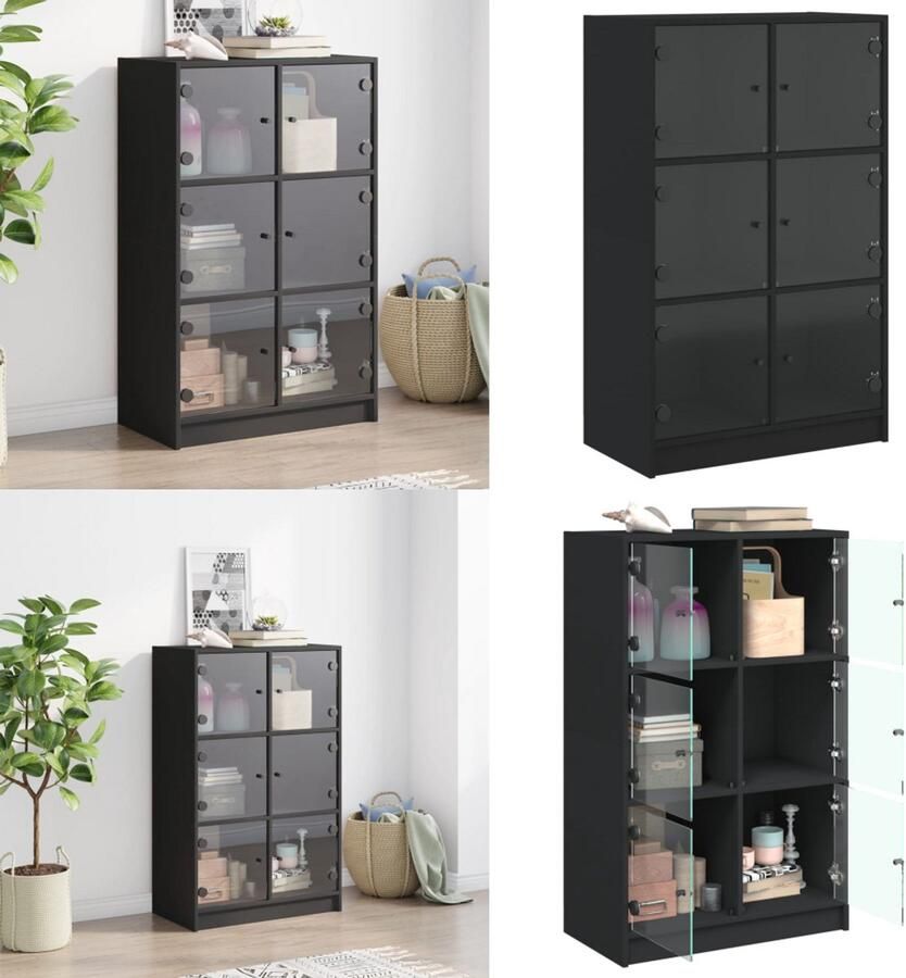 VidaXL Hoge kast met deuren 68x37x109 cm bewerkt hout zwart Hoge Kast Hoge Kasten Houten Kast Opbergkast