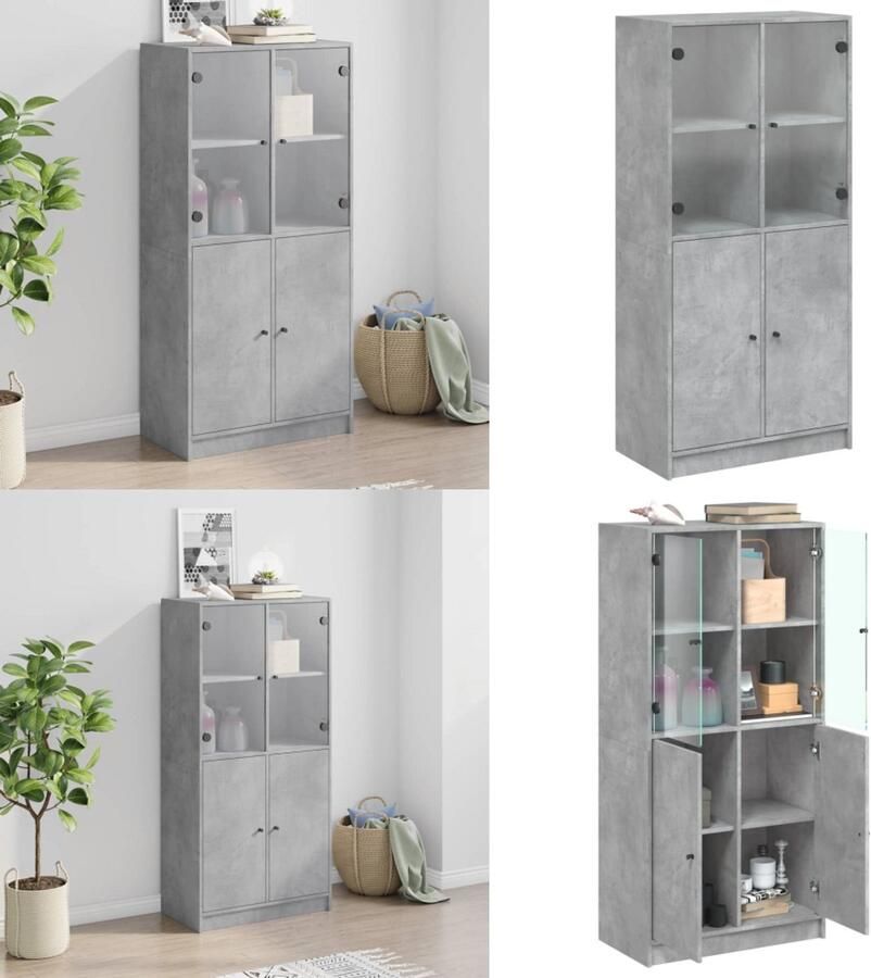 VidaXL Hoge kast met deuren 68x37x142 cm bewerkt hout betongrijs Hoge Kast Hoge Kasten Houten Kast Opbergkast