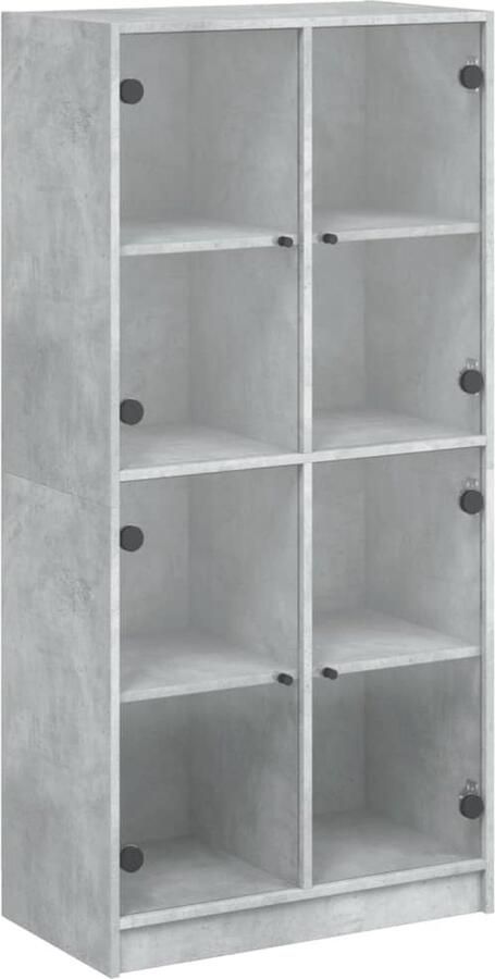 VidaXL Hoge kast 68x37x142 cm 8 vakken Betongrijs Hoge Kast Houten Kast Opbergkast Betonnen Kast Kasten Met Deuren