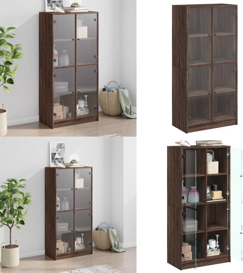 VidaXL Hoge kast met deuren 68x37x142 cm bewerkt hout bruin eikenkleur Hoge Kast Hoge Kasten Houten Kast Opbergkast