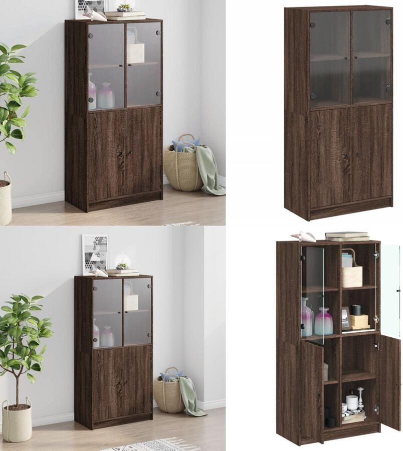 VidaXL Hoge kast met deuren 68x37x142 cm bewerkt hout bruin eikenkleur Hoge Kast Hoge Kasten Houten Kast Opbergkast