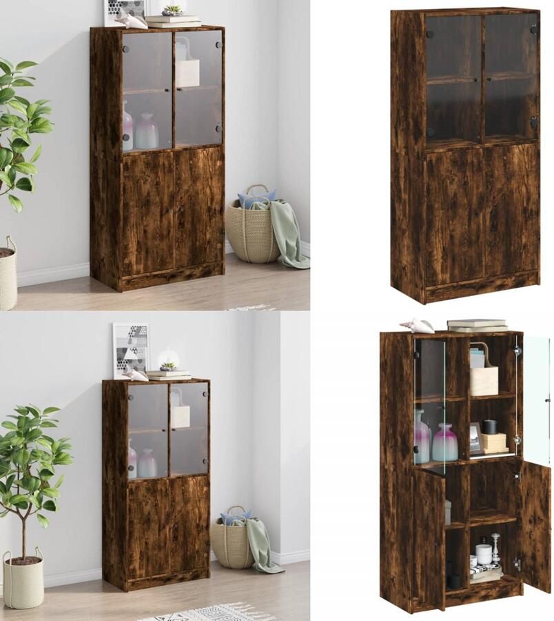 VidaXL Hoge kast met deuren 68x37x142 cm bewerkt hout gerookt eiken Hoge Kast Hoge Kasten Houten Kast Opbergkast