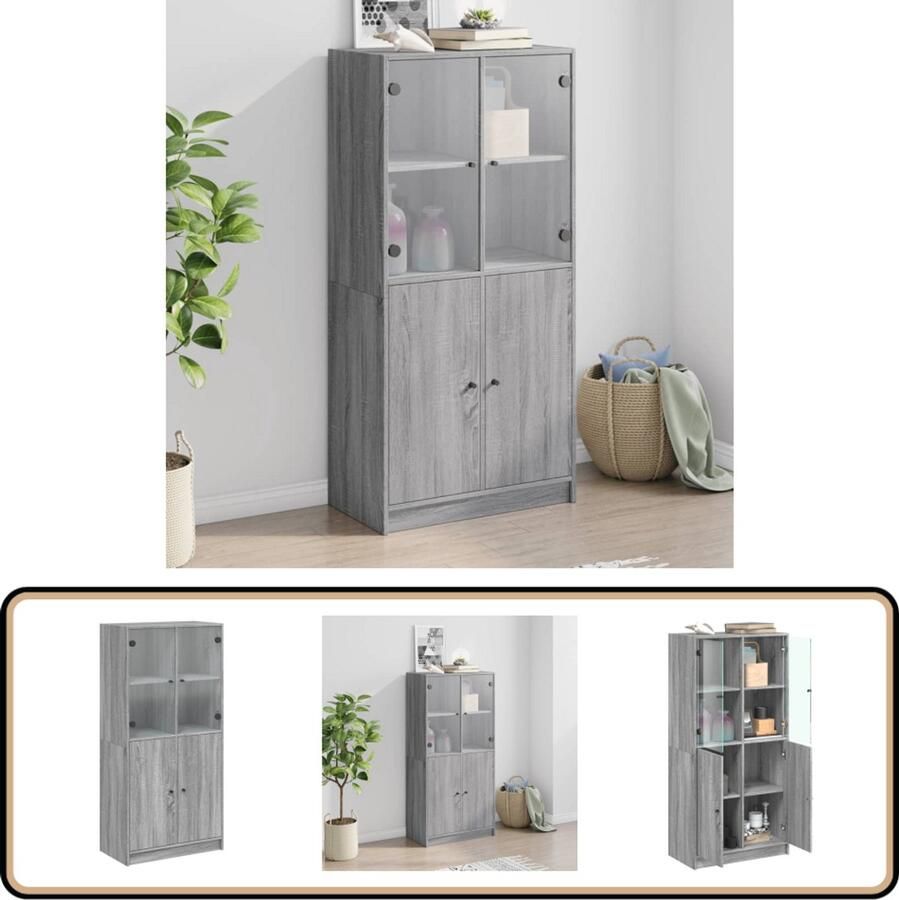 VidaXL Hoge kast 8 vakken 68x37x142 cm Grijs eiken Hoge Kast Houten Kast Grijze Kast Opbergkast Bibliotheekkast