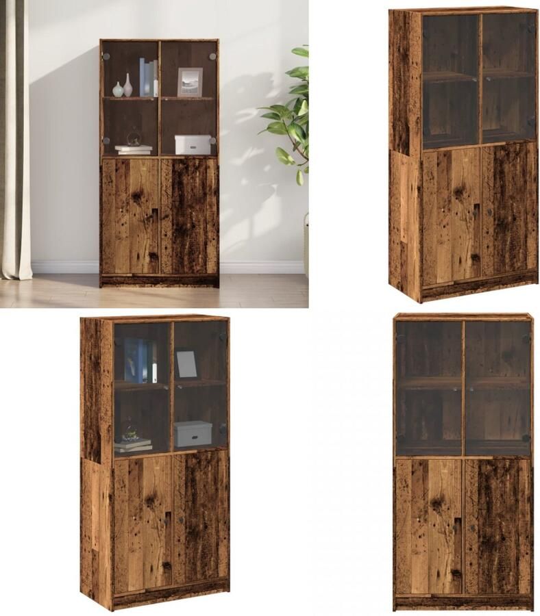 VidaXL Hoge kast met deuren 68x37x142 cm bewerkt hout oud houtkleurig Hoge Kast Hoge Kasten Houten Kast Opbergkast