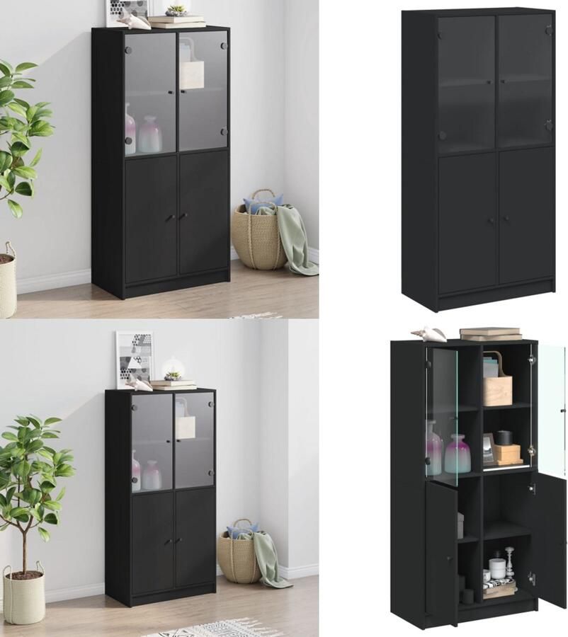VidaXL Hoge kast met deuren 68x37x142 cm bewerkt hout zwart Hoge Kast Hoge Kasten Houten Kast Opbergkast