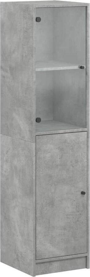 VidaXL Hoge kast Glazen deur 35x37x142 cm Grijs Hoge Kast Betonnen Kast Houten Kast Opbergkast Vitrinekast