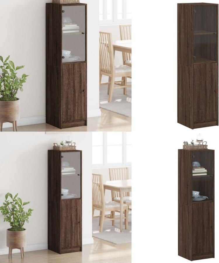 VidaXL Hoge kast met glazen deur 35x37x142 cm bruin eikenkleur Hoge Kast Hoge Kasten Opbergrek Hoge Opbergkast
