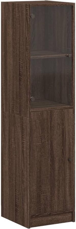 VidaXL Hoge kast Bruin eiken 35x37x142 cm Hoge Kast Houten Kast Opbergkast Vitrinekast Kast Met Glazen Deur