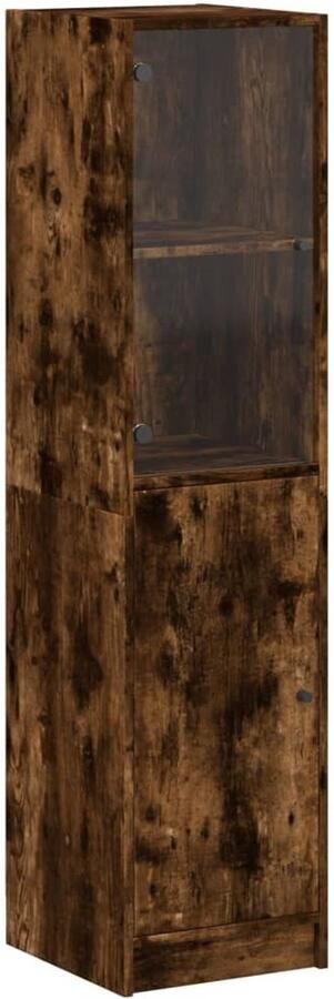 The Living Store Hoge kast met glazen deur 35x37x142 cm gerookt eikenkleurig Hoge Kast Houten Kast Opbergkast Vitrinekast Kast Met Glazen Deur - Foto 2