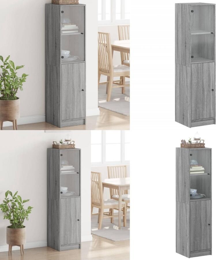 VidaXL Hoge kast met glazen deur 35x37x142 cm grijs sonoma eikenkleur Hoge Kast Hoge Kasten Opbergrek Hoge Opbergkast