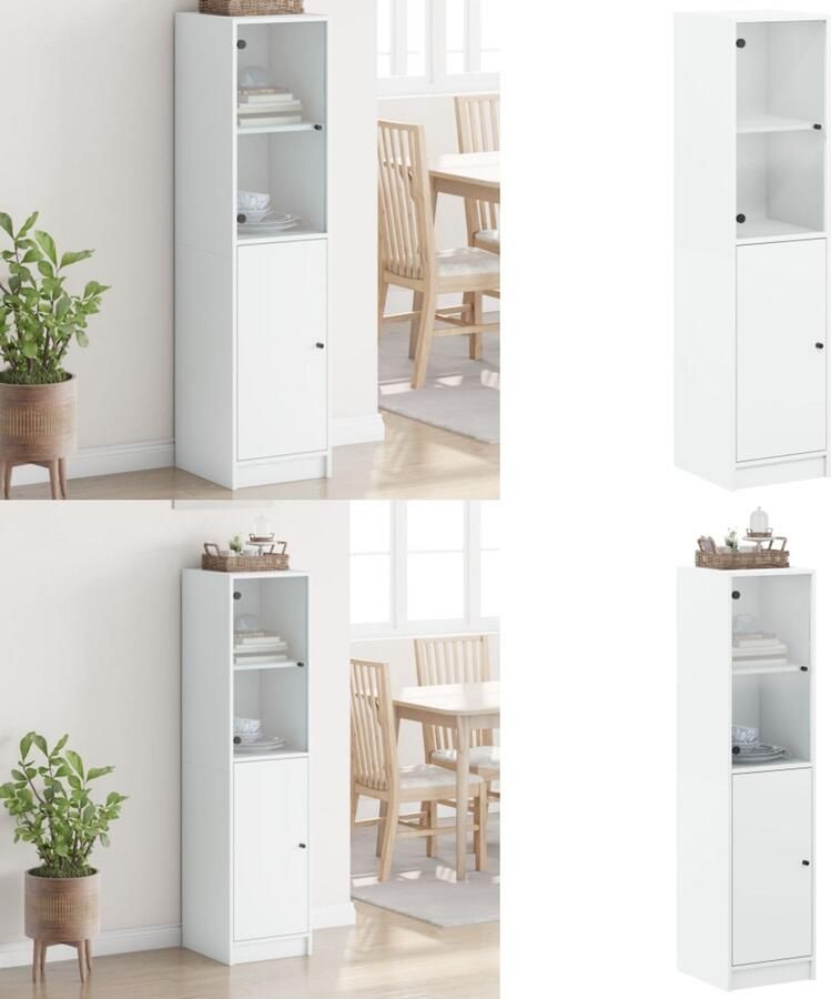 VidaXL Hoge kast met glazen deur 35x37x142 cm wit Hoge Kast Hoge Kasten Opbergrek Hoge Opbergkast