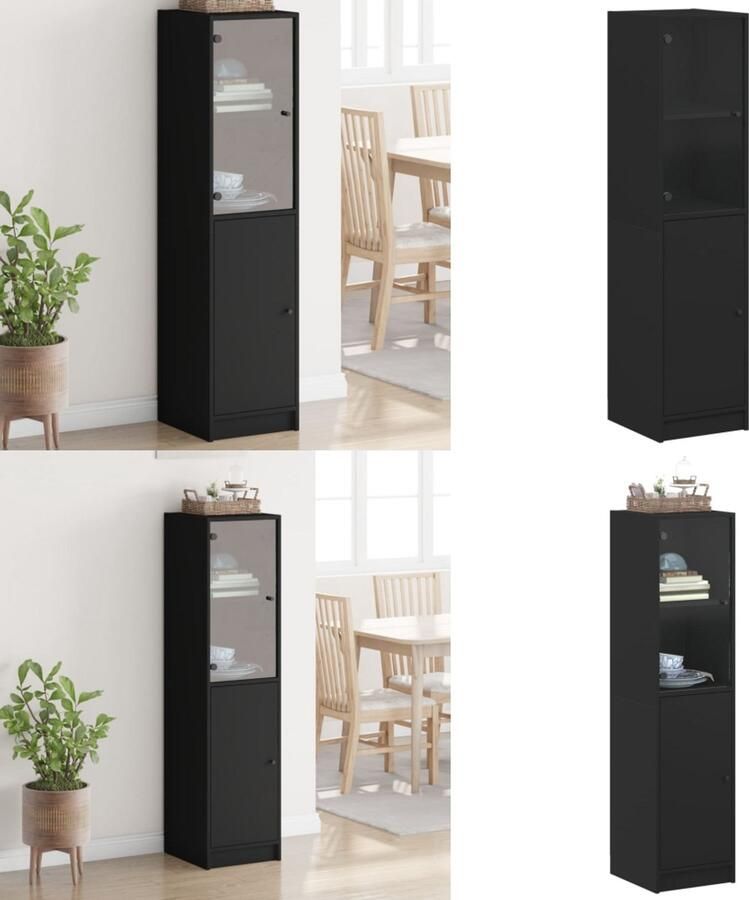 VidaXL Hoge kast met glazen deur 35x37x142 cm zwart Hoge Kast Hoge Kasten Opbergrek Hoge Opbergkast