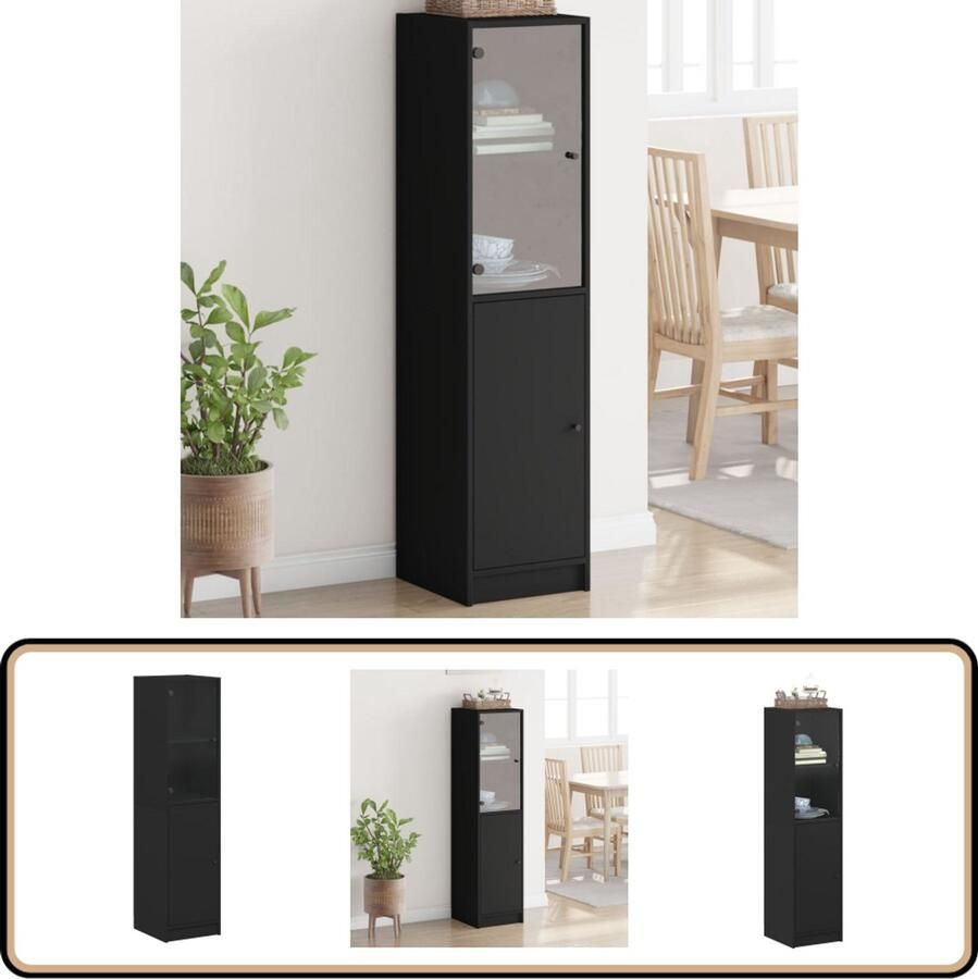 VidaXL Hoge kast met glazen deur Zwart Hoge Kast Houten Kast Vitrinekast Opbergkast Kast Met Glazen Deur