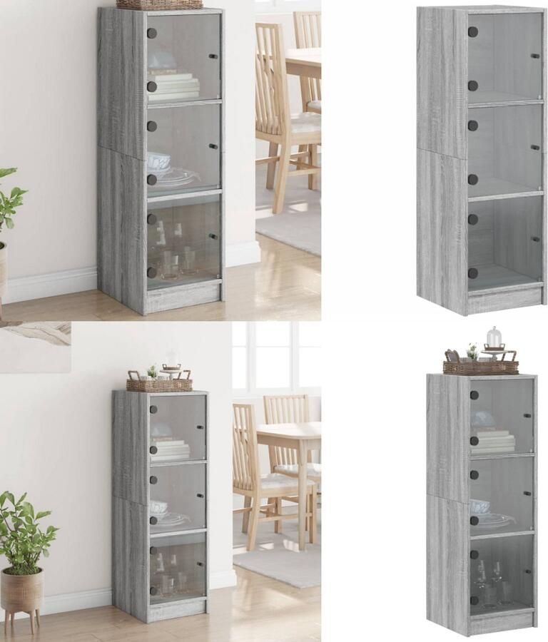 VidaXL Hoge kast met glazen deuren 35x37x109 cm grijs sonoma eiken Hoge Kast Hoge Kasten Opbergrek Hoge Opbergkast