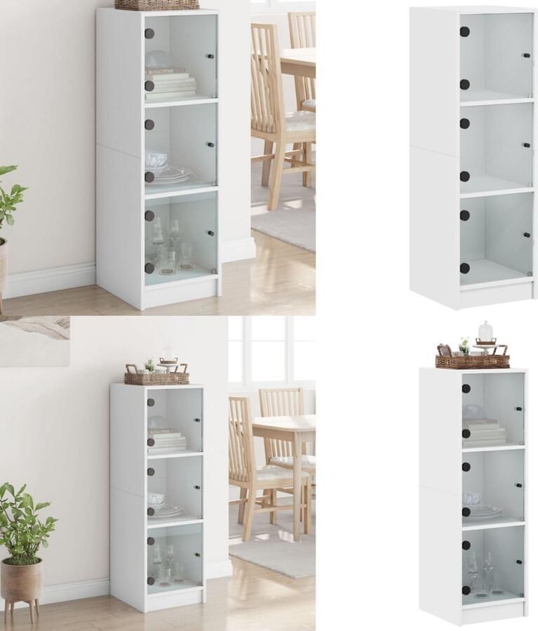 VidaXL Hoge kast met glazen deuren 35x37x109 cm wit Hoge Kast Hoge Kasten Opbergrek Hoge Opbergkast