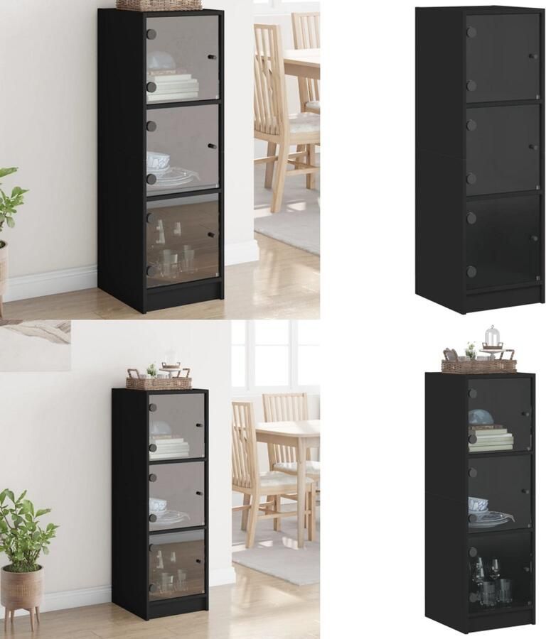 VidaXL Hoge kast met glazen deuren 35x37x109 cm zwart Hoge Kast Hoge Kasten Opbergrek Hoge Opbergkast