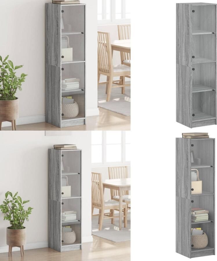 VidaXL Hoge kast met glazen deuren 35x37x142 cm grijs sonoma eiken Hoge Kast Hoge Kasten Opbergrek Hoge Opbergkast