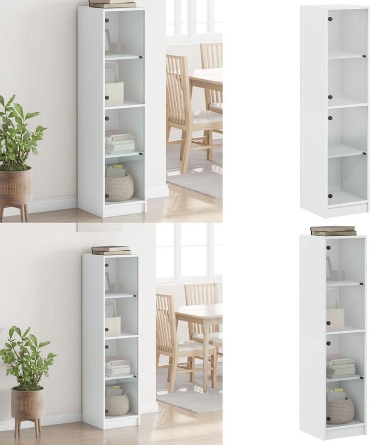 VidaXL Hoge kast met glazen deuren 35x37x142 cm wit Hoge Kast Hoge Kasten Opbergrek Hoge Opbergkast