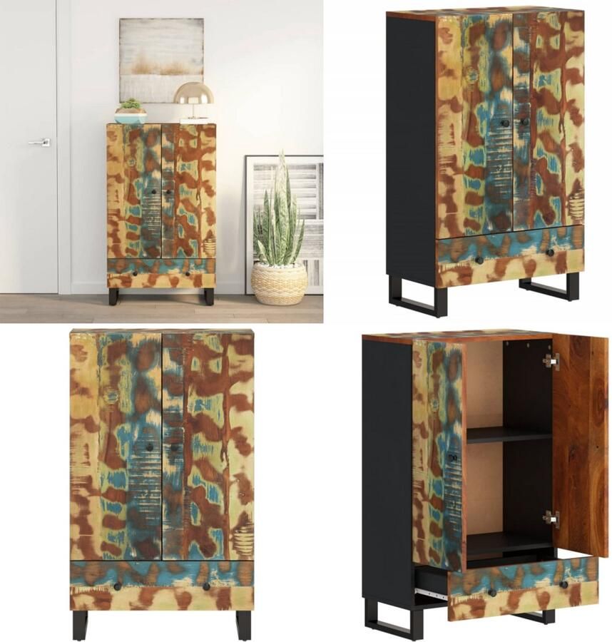 VidaXL Hoge kast met lade 60x33x100 cm gerecycled hout en ijzer Hoge Kast Hoge Kasten Dressoir Buffetkast