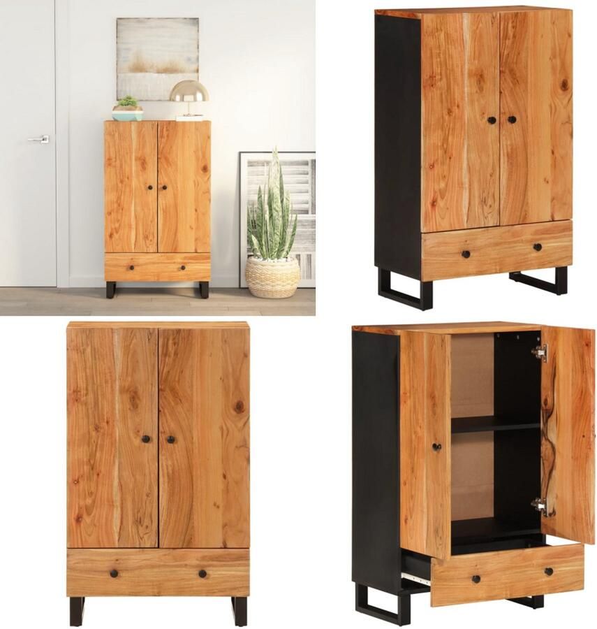 VidaXL Hoge kast met lade 60x33x100 cm massief acaciahout en ijzer Hoge Kast Hoge Kasten Dressoir Buffetkast