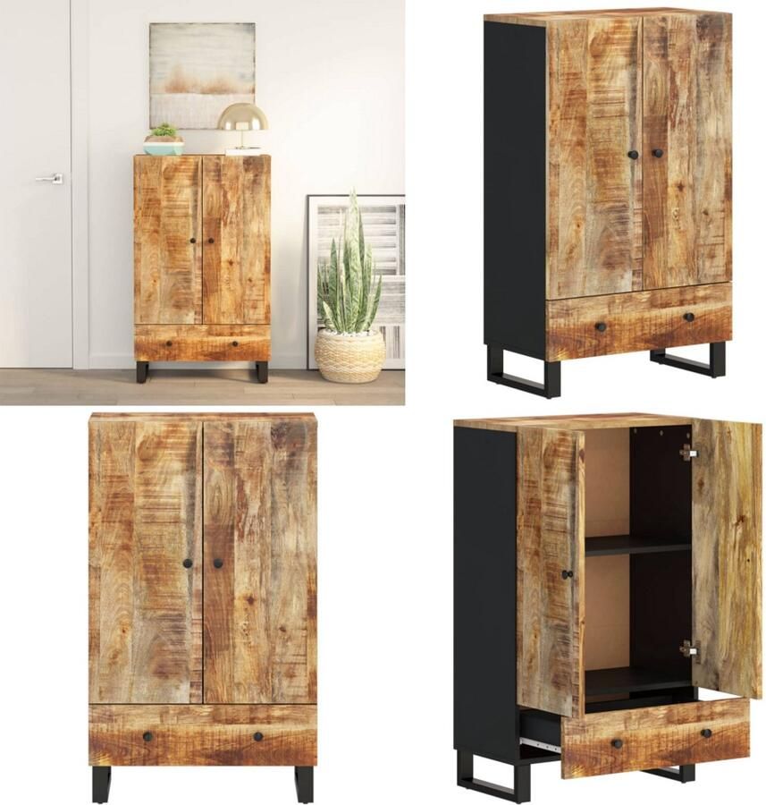 VidaXL Hoge kast met lade 60x33x100 cm massief mangohout en ijzer Hoge Kast Hoge Kasten Dressoir Buffetkast