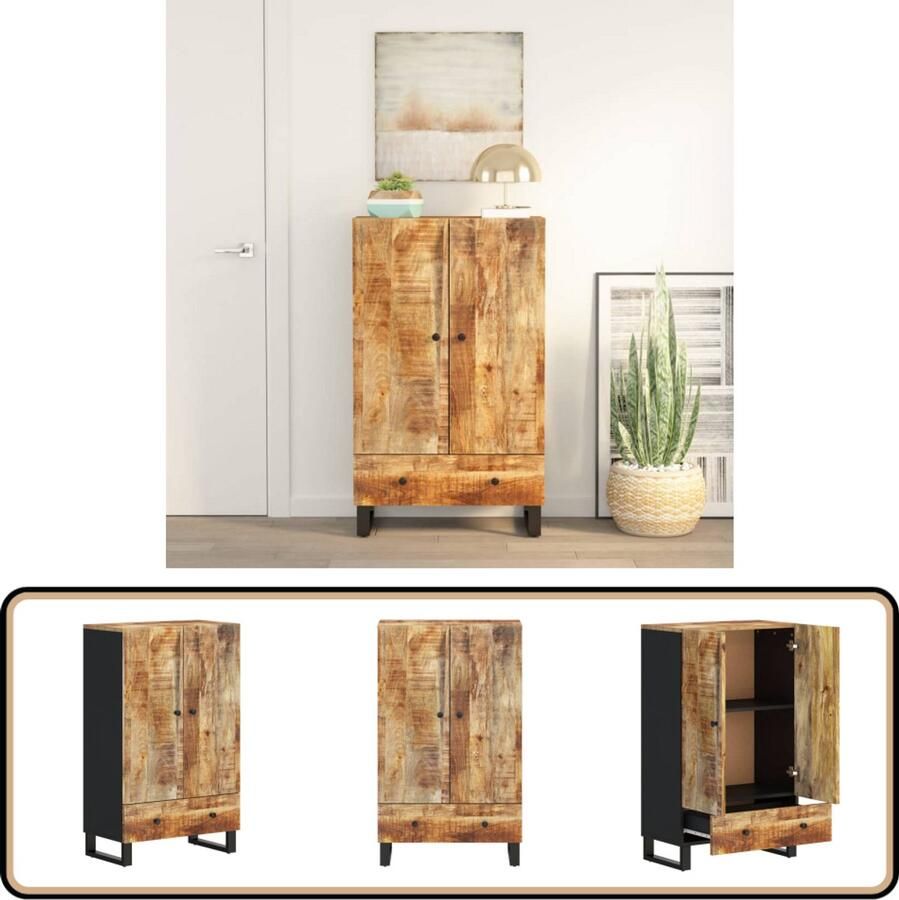 VidaXL Hoge kast Massief mangohout en ijzer 100 cm Hoge Kast Industrieel Design Mangohout Kast Opbergkast Salontafel