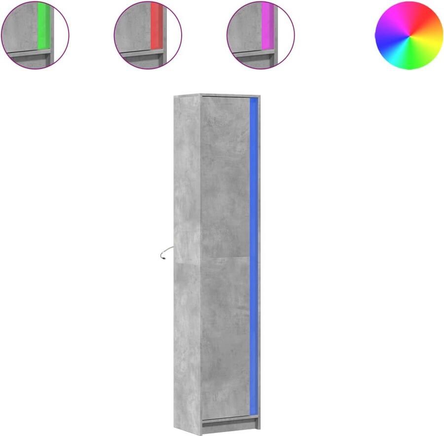 VidaXL Hoge kast met LED 41 5x32 5x200 cm bewerkt hout betongrijs