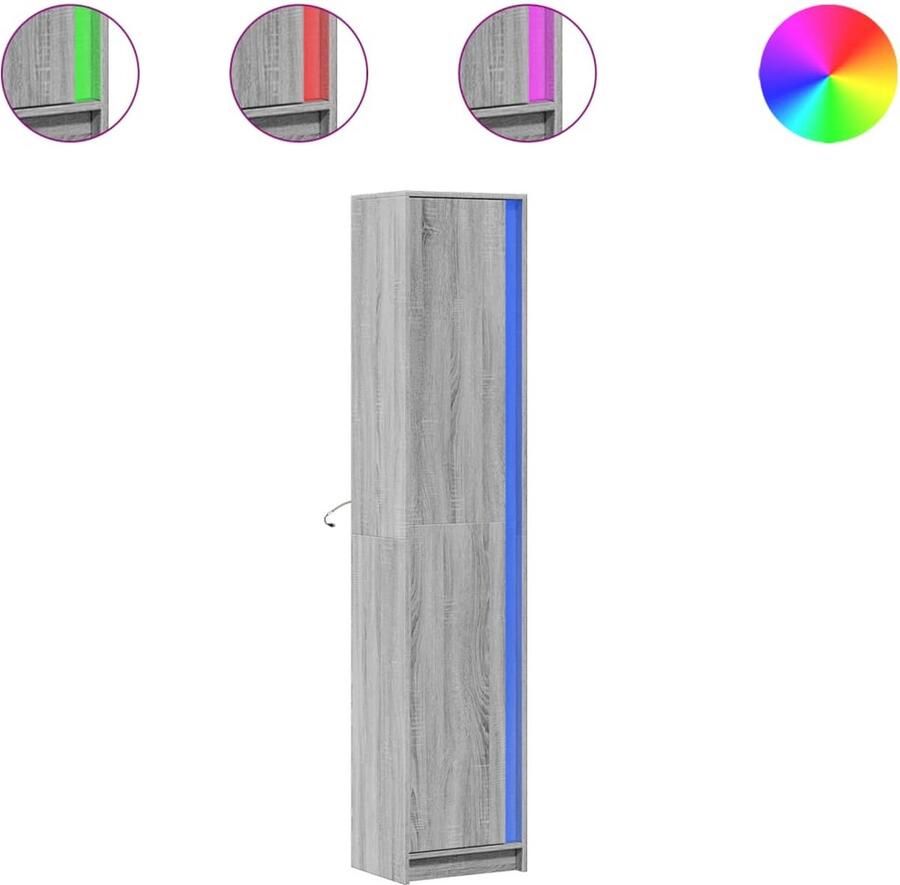 VidaXL Hoge kast met LED 41 5x32 5x200 cm bewerkt hout grijs sonoma