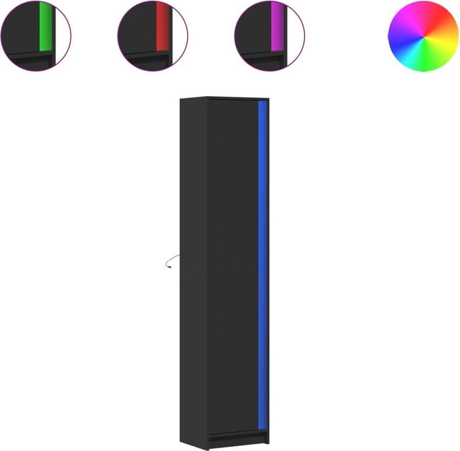 VidaXL Hoge kast met LED 41 5x32 5x200 cm bewerkt hout zwart