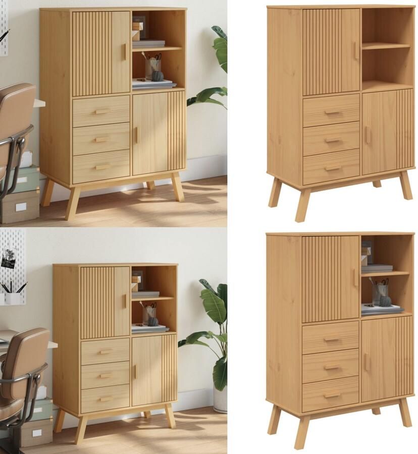 VidaXL Hoge kast OLDEN 85x43x125 cm massief grenenhout bruin Hoge Kast Hoge Kasten Hoog Dressoir Hoge Kast Woonkamer