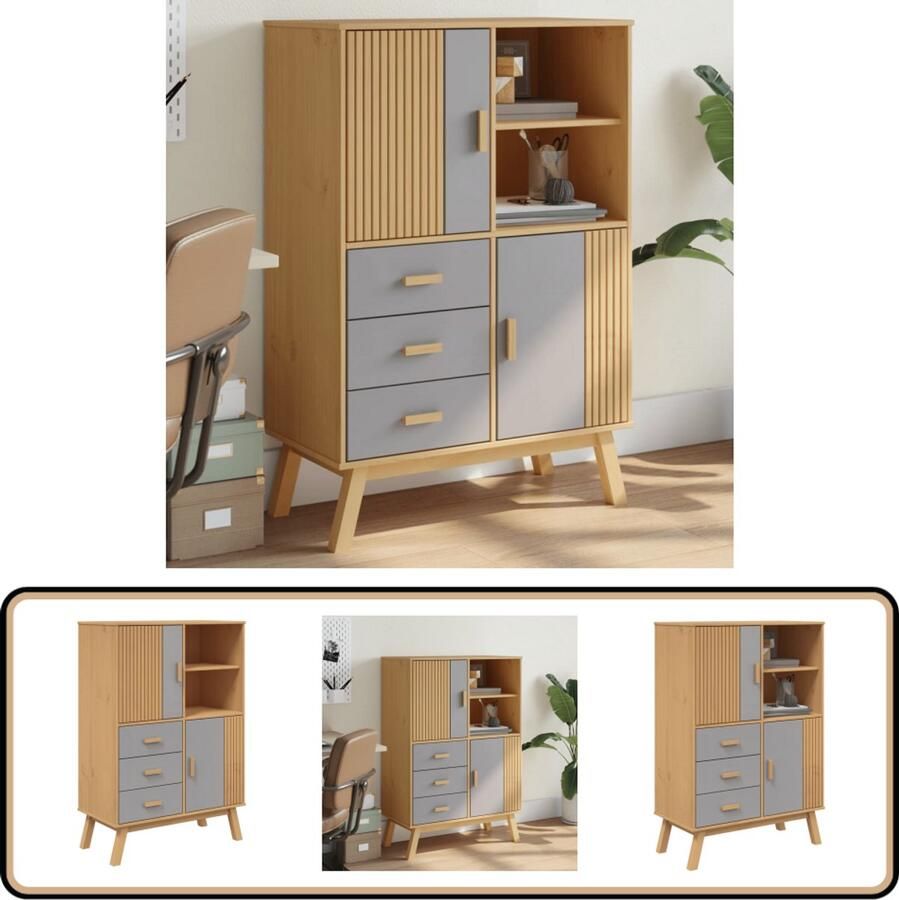 VidaXL Hoge kast OLDEN Grenenhout Grijs Bruin Hoge Kast Opbergkast Grenoblehouthout Vintage Kast Salontafel - Foto 3