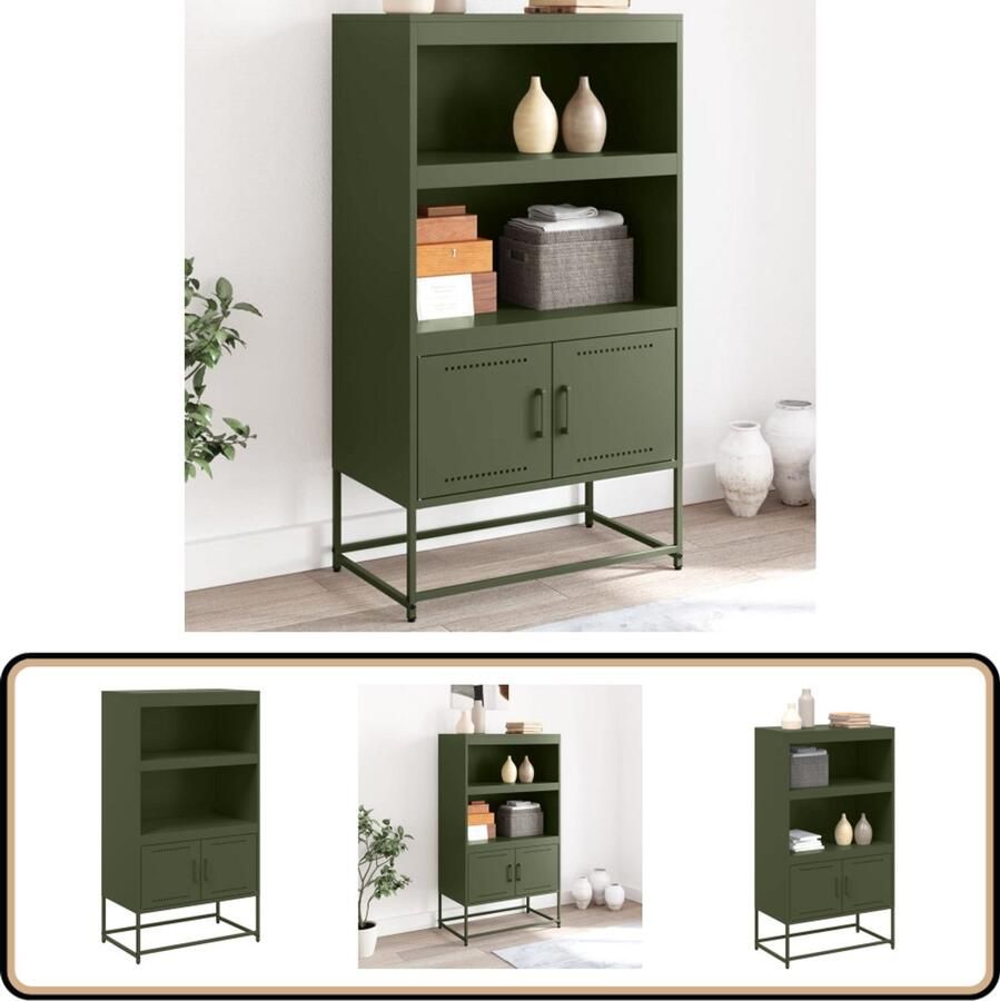 VidaXL Hoge kast Olijfgroen Staal 68 5x38 5x123 5 cm Industriele Kast Metalen Kast Hoge Kast Opbergkast Staalkast - Foto 3